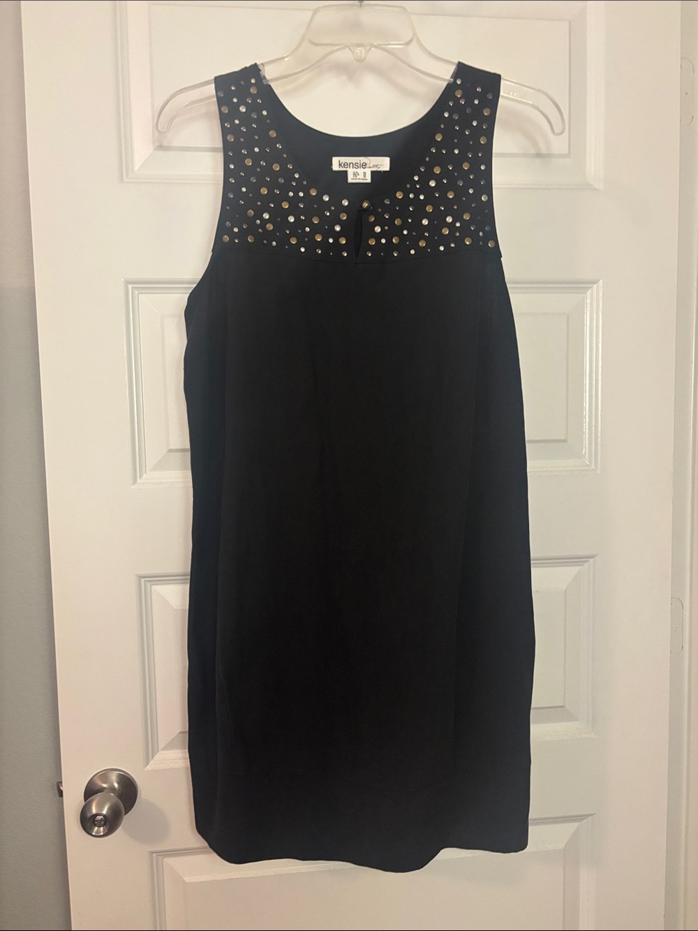 Kensie Gray  Sleeveless Shift Mini Dress w/Stud Accents SZ M Silk Linen Blend